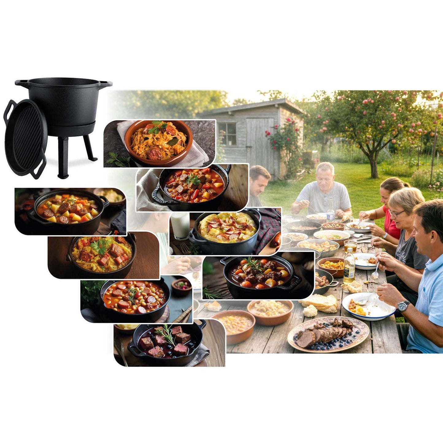 Cast Iron Cooking Pot with Grill Pan, 8L for Campfire