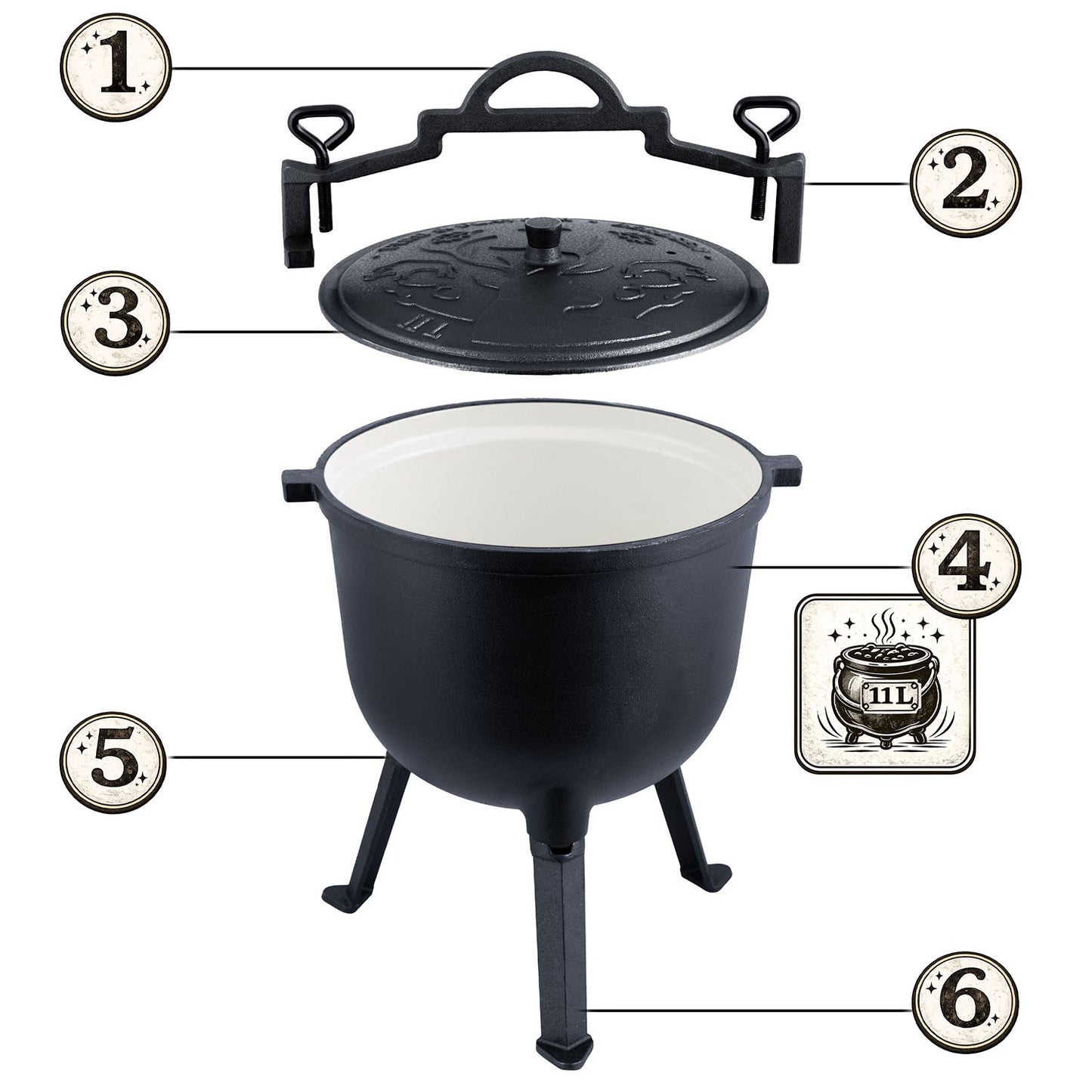 Cast Iron Enamel Pot 11L for Campfire or Grill