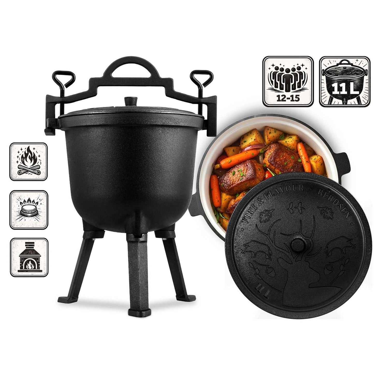 Cast Iron Enamel Pot 11L for Campfire or Grill