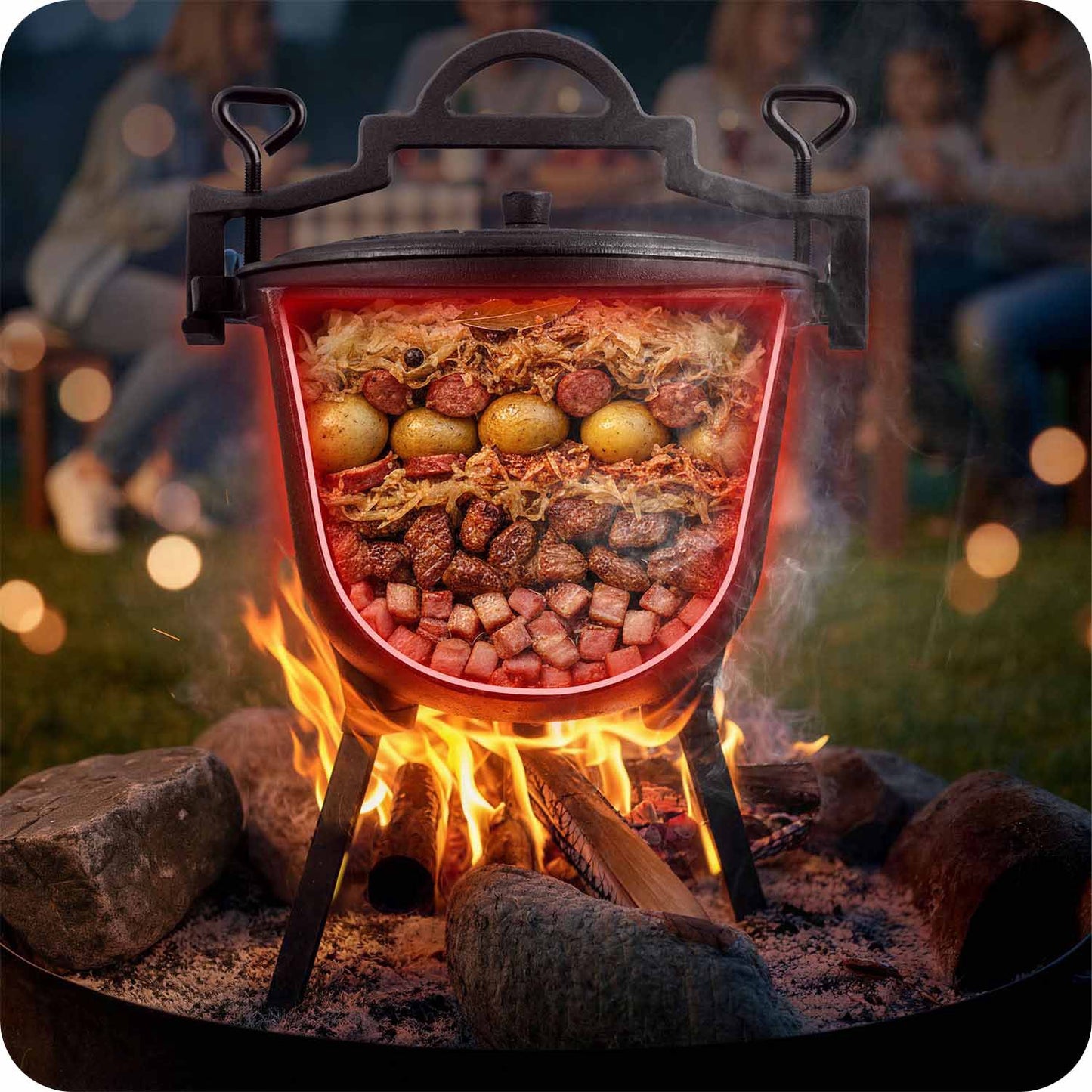 Cast Iron Enamel Pot 8L for Campfire Cooking