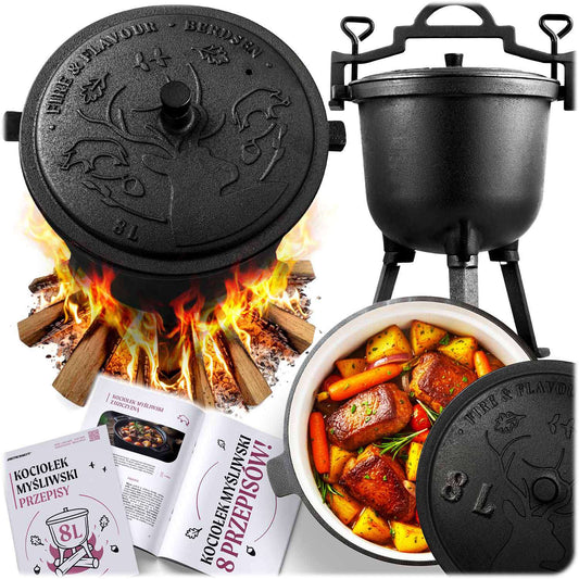 Cast Iron Enamel Pot 8L for Campfire Cooking