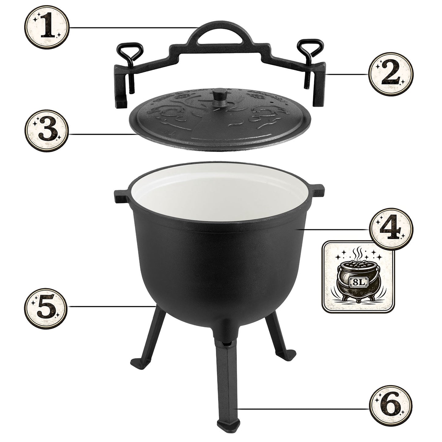 Cast Iron Enamel Pot 8L for Campfire Cooking