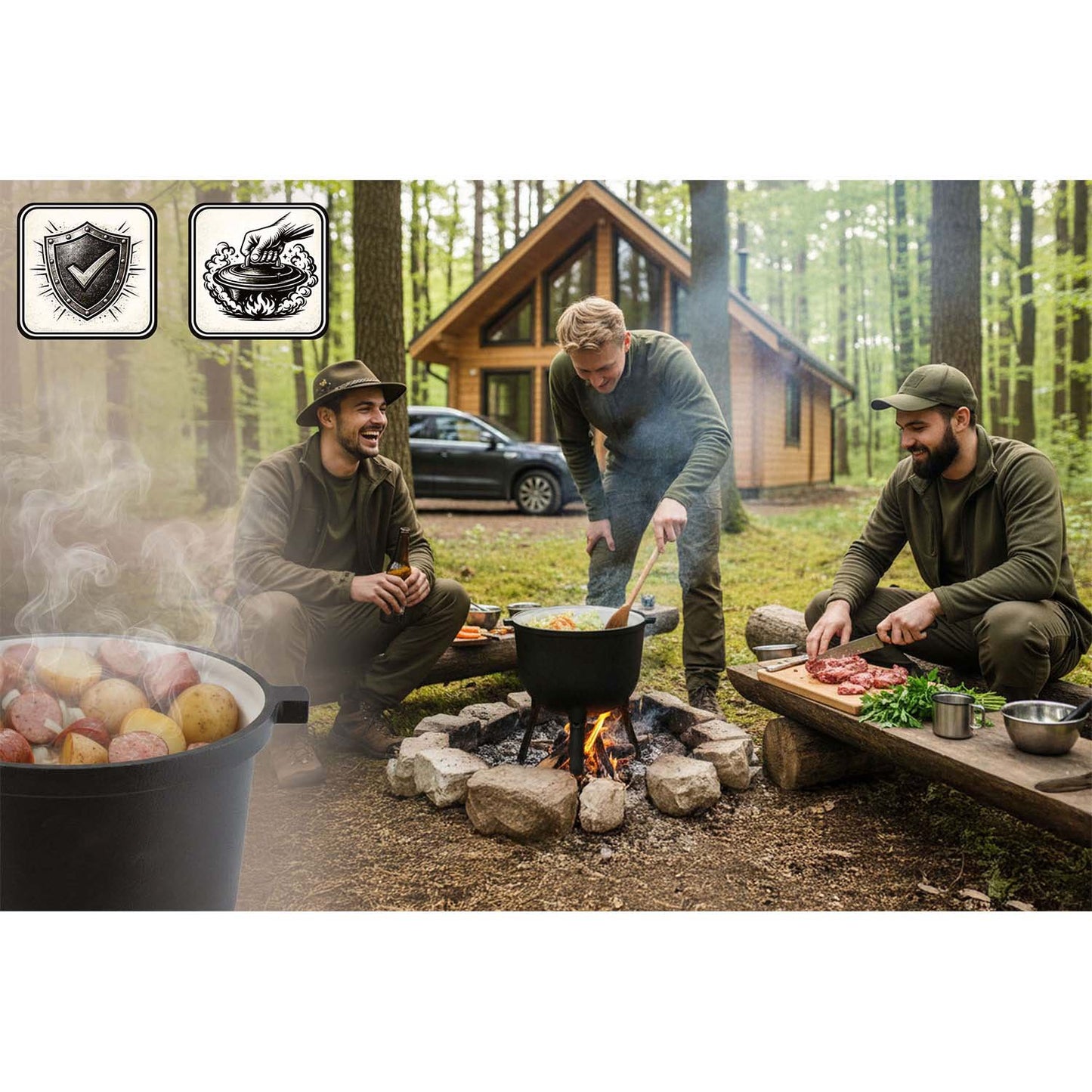 Cast Iron Enamel Pot 8L for Campfire Cooking