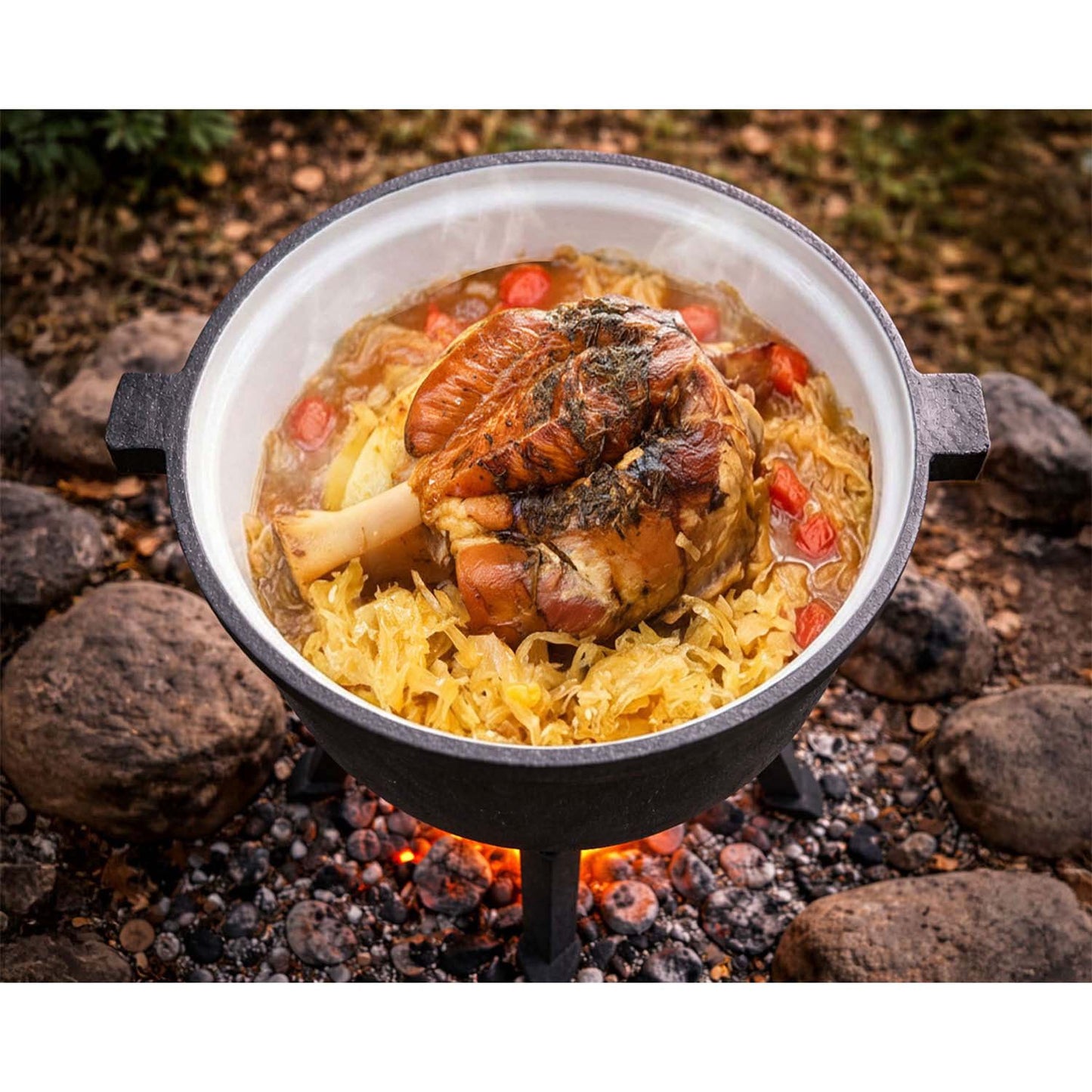 Cast Iron Enamel Pot 8L for Campfire Cooking
