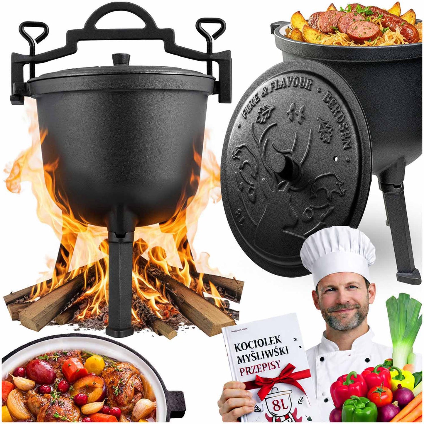 Cast Iron Enamel Pot 8L for Campfire Cooking