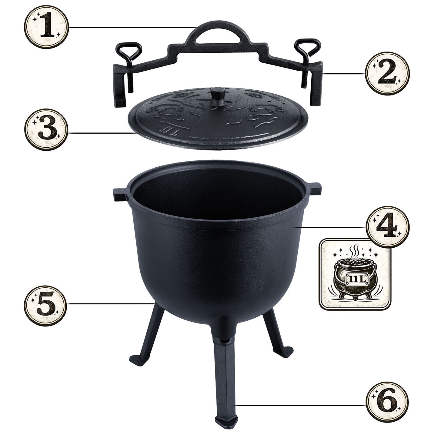 Cast Iron Pot 11L for Campfire and Grill Cooking