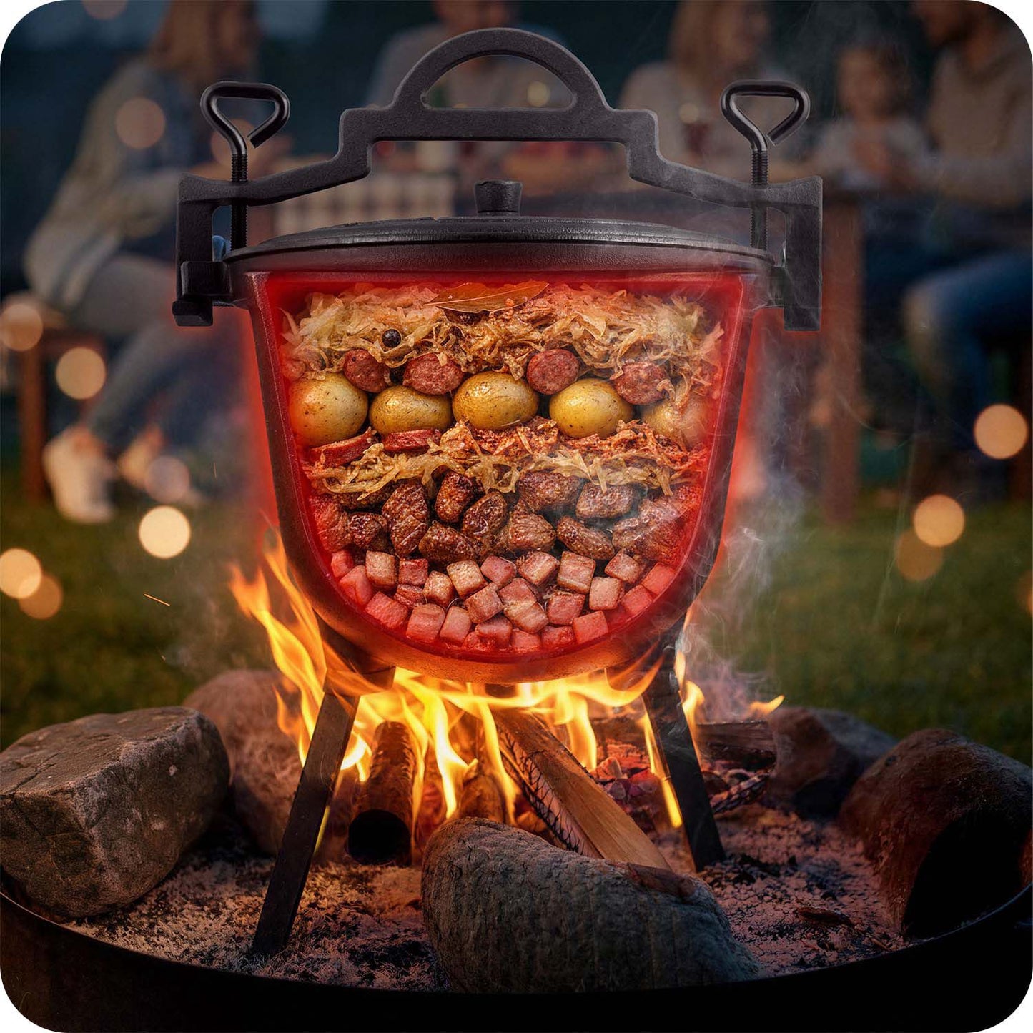 Cast Iron Pot 8L for Campfire Cooking and Grilling