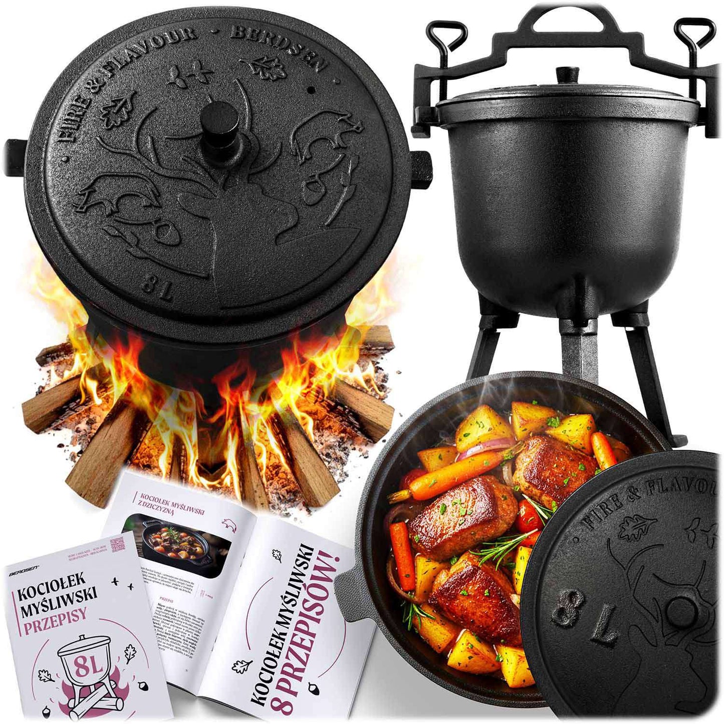 Cast Iron Pot 8L for Campfire Cooking and Grilling