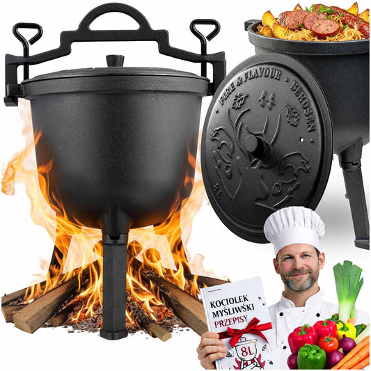 Cast Iron Pot 8L for Campfire Cooking and Grilling