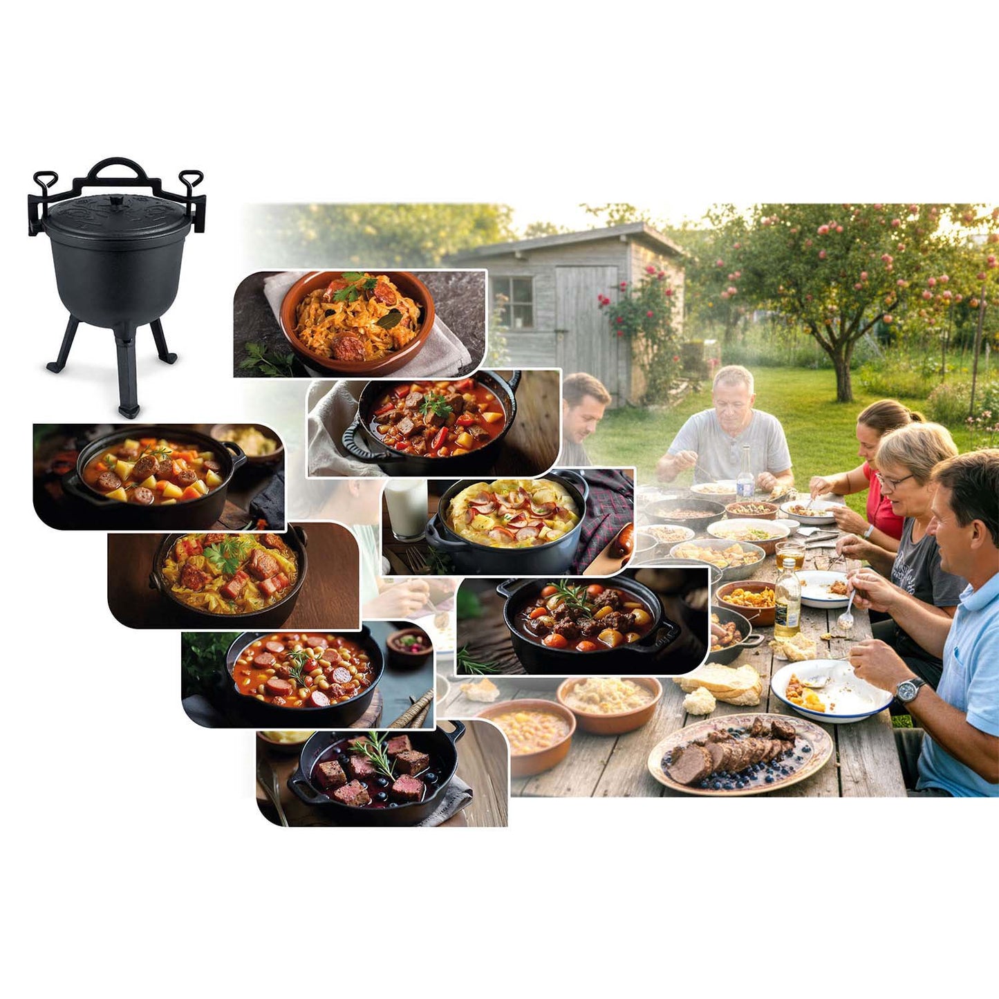 Cast Iron Pot 8L for Campfire Cooking and Grilling