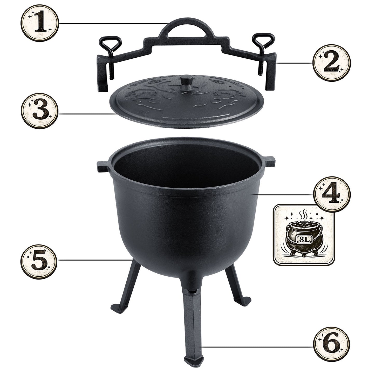 Cast Iron Pot 8L for Campfire Cooking and Grilling