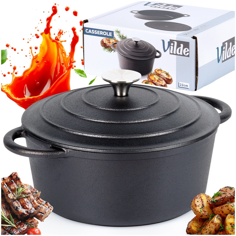 Cast Iron Pot with Lid, 22 cm, 2.6 L Capacity