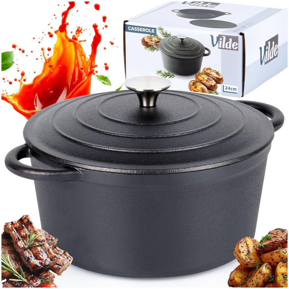 Cast Iron Pot with Lid, 24 cm, 3.9 L Capacity