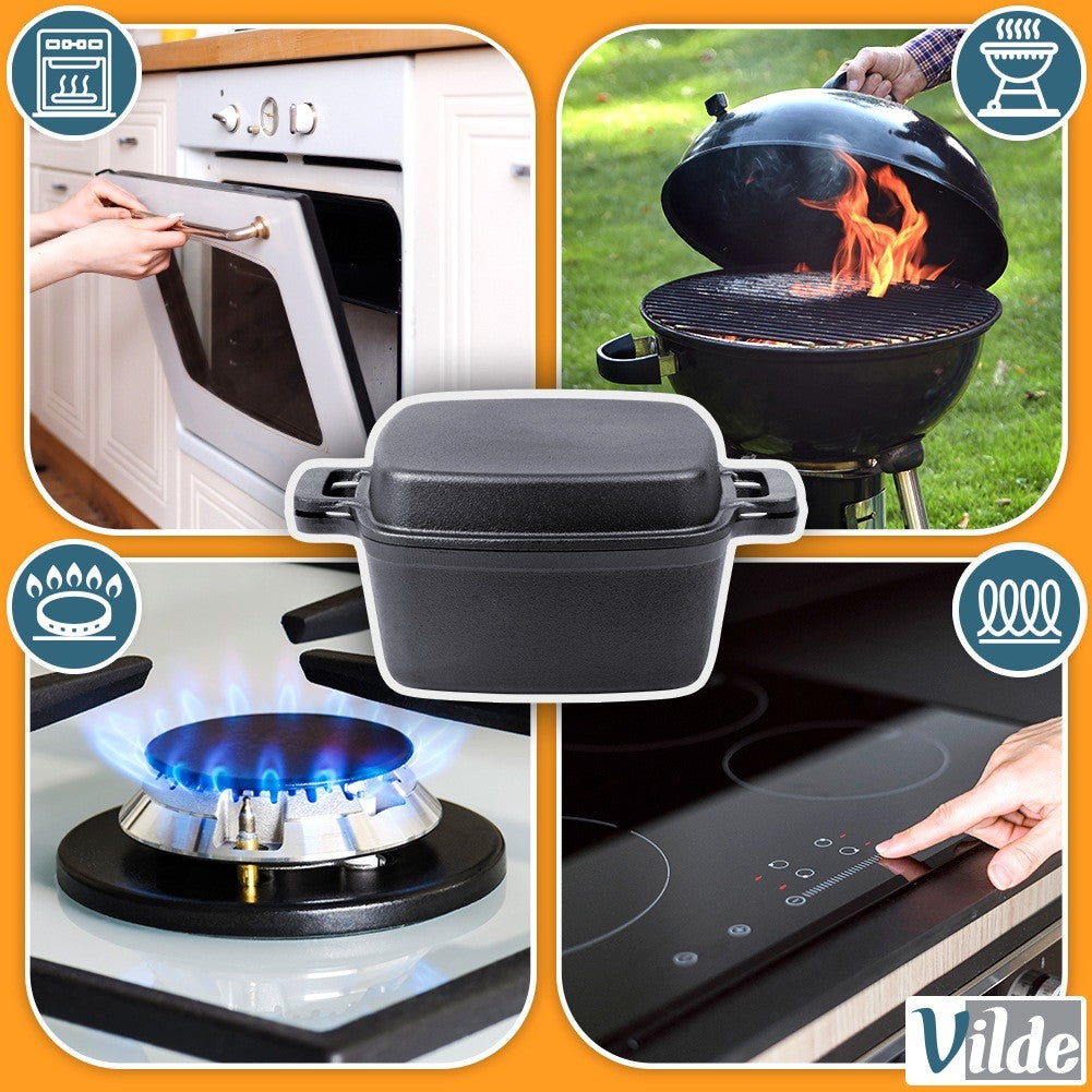 Cast Iron Pot with Lid, 2-in-1, 25 cm, 4.5L/1.8L