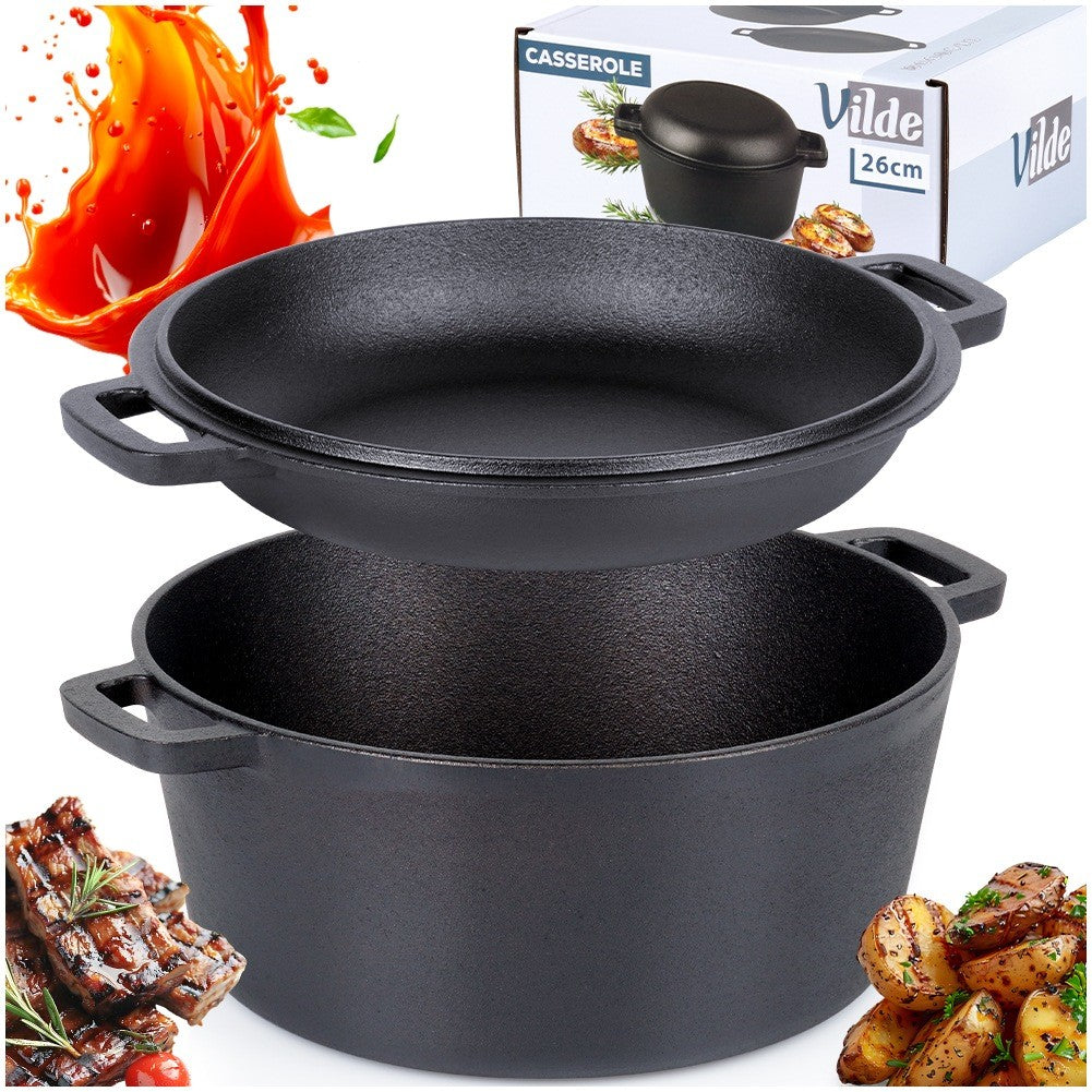 Cast Iron Pot with Lid, 2-in-1, 26 cm, 4.5L/1.6L