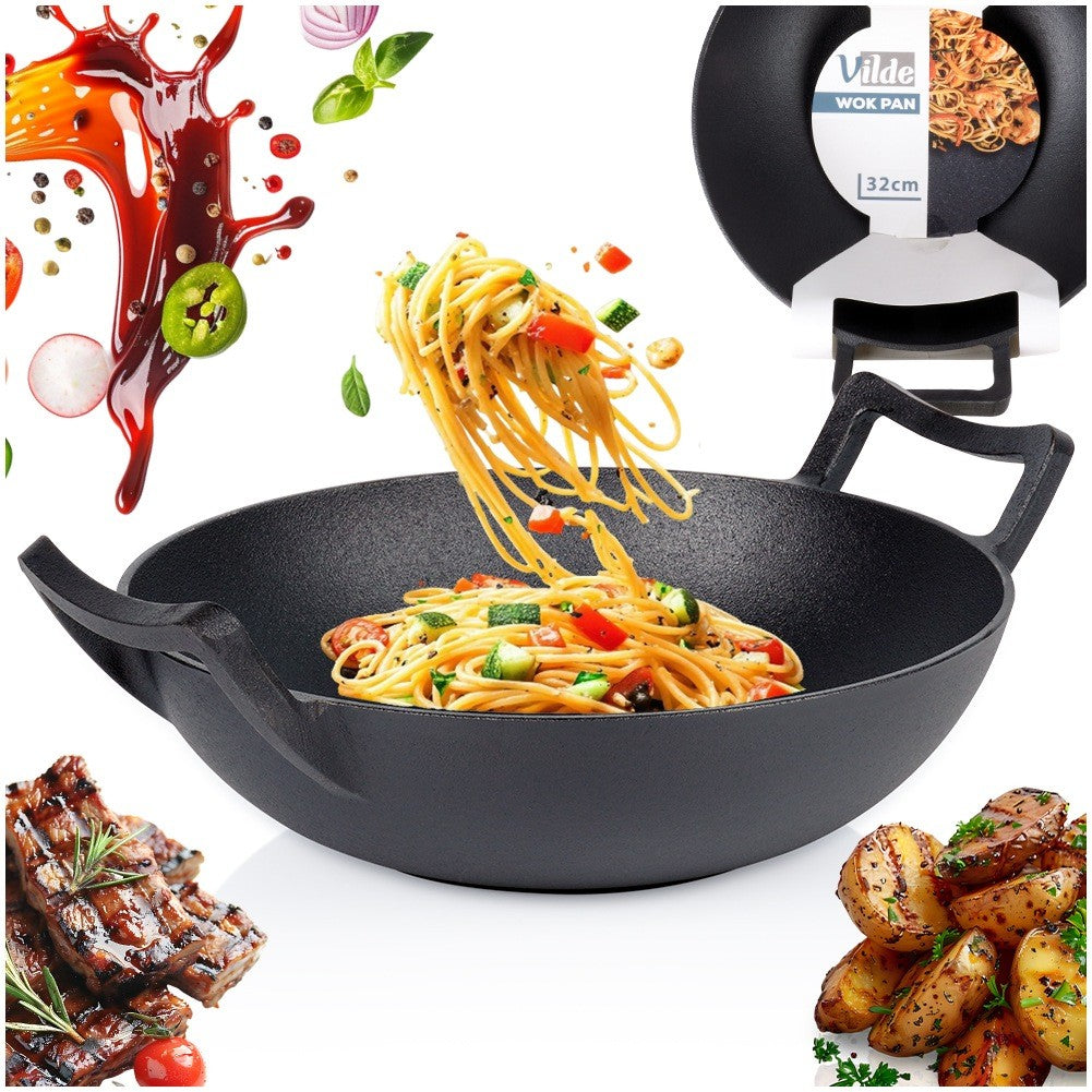 Cast Iron Wok Pan, 32 cm