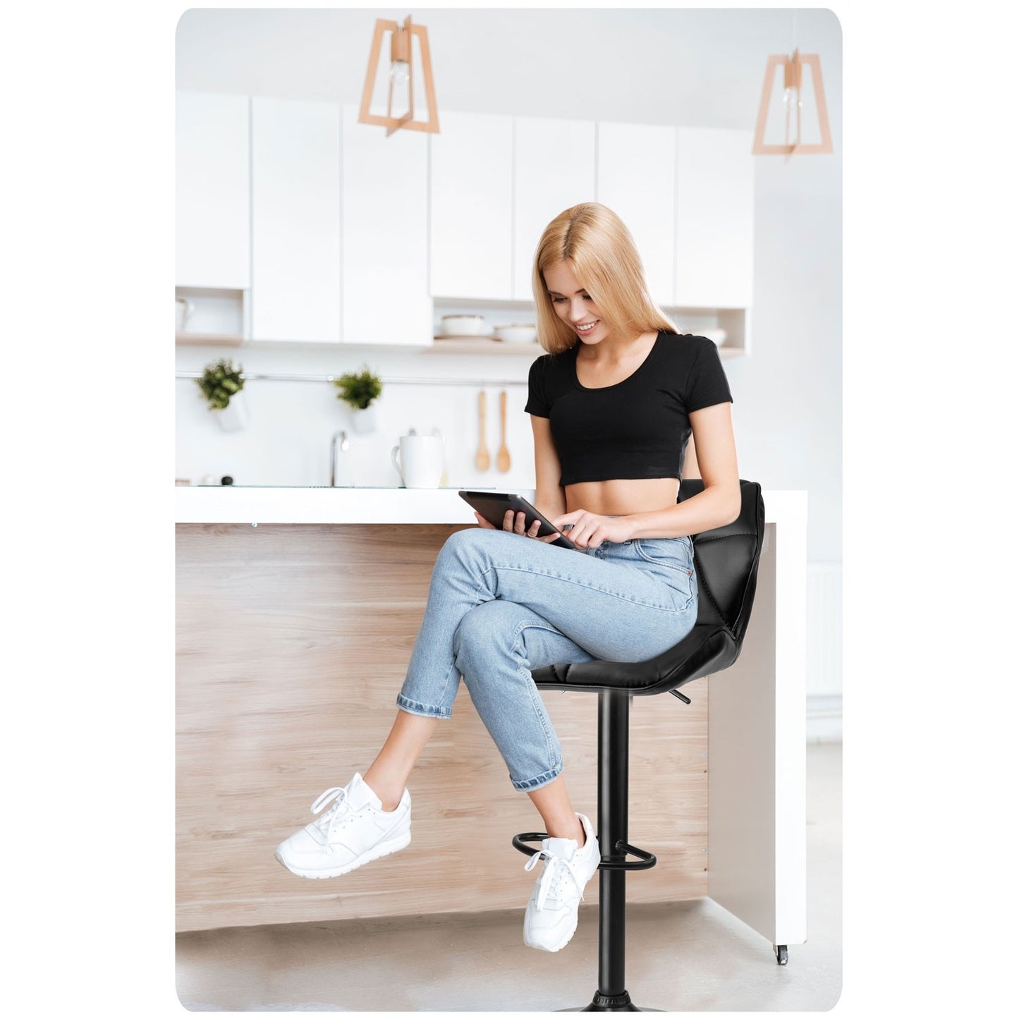 Castel bar stool with backrest - 2 pieces - black