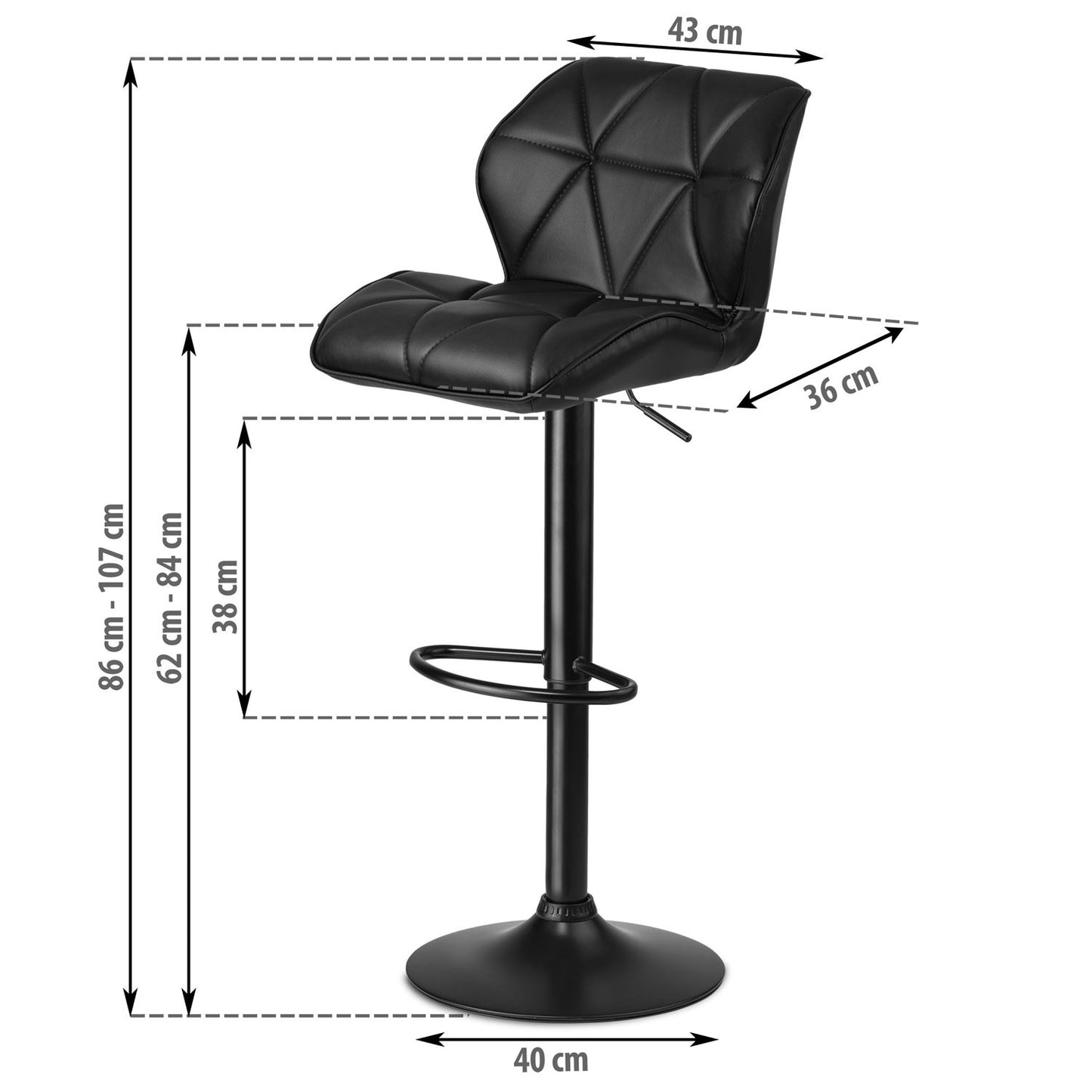 Castel bar stool with backrest - 2 pieces - black