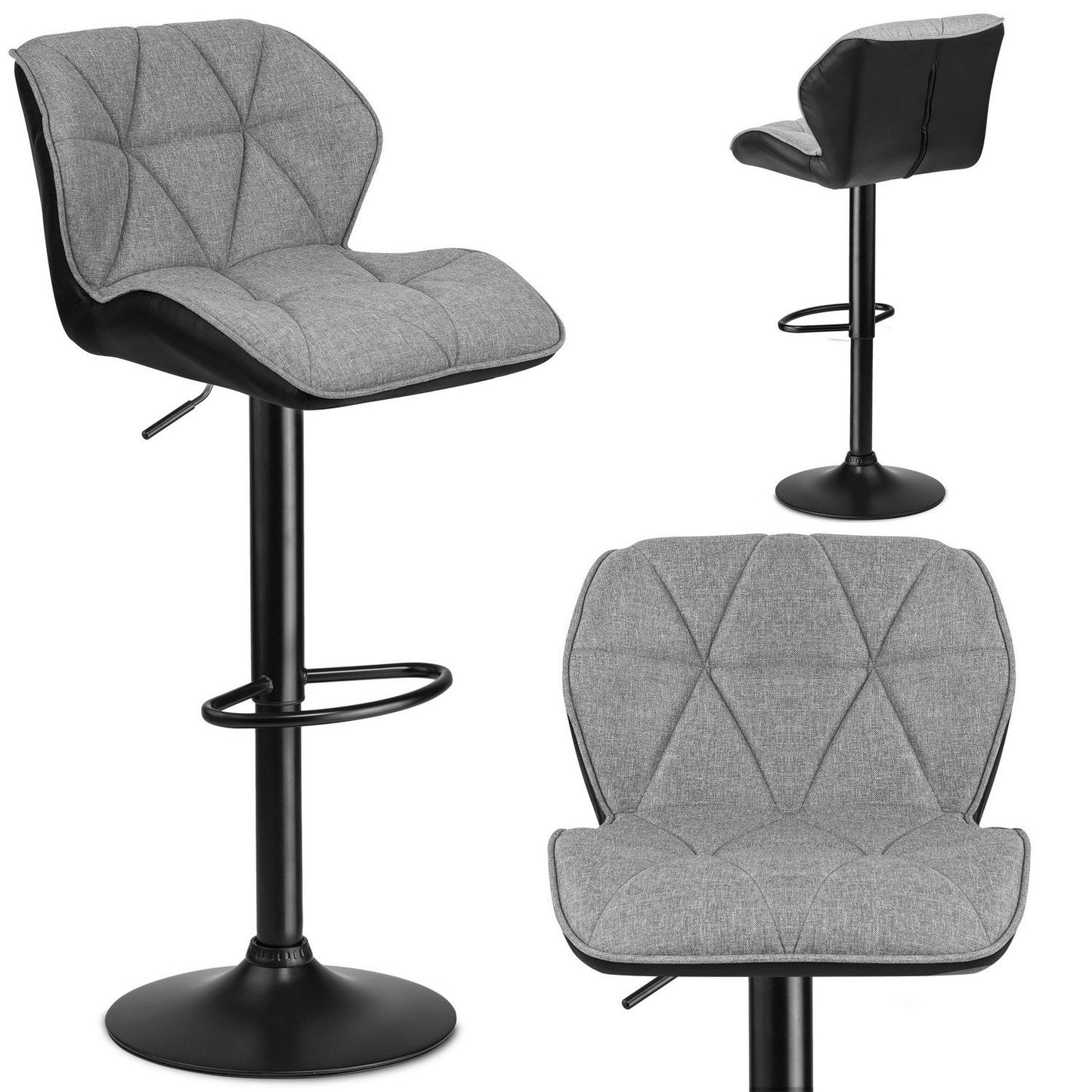 Castel bar stool with backrest - 2 pieces - black and gray