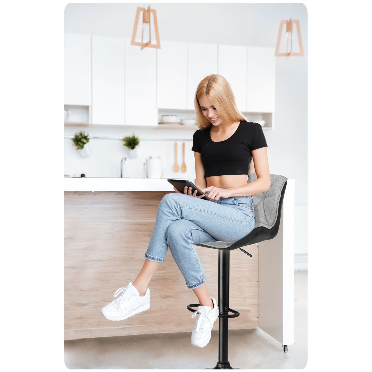 Castel bar stool with backrest, black and gray