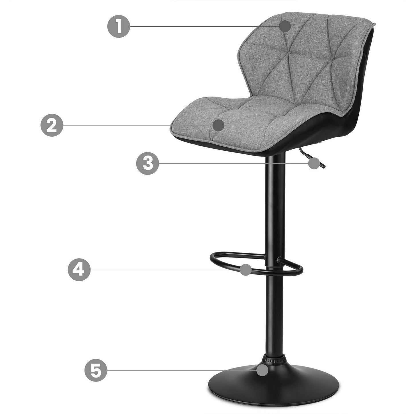Castel bar stool with backrest, black and gray