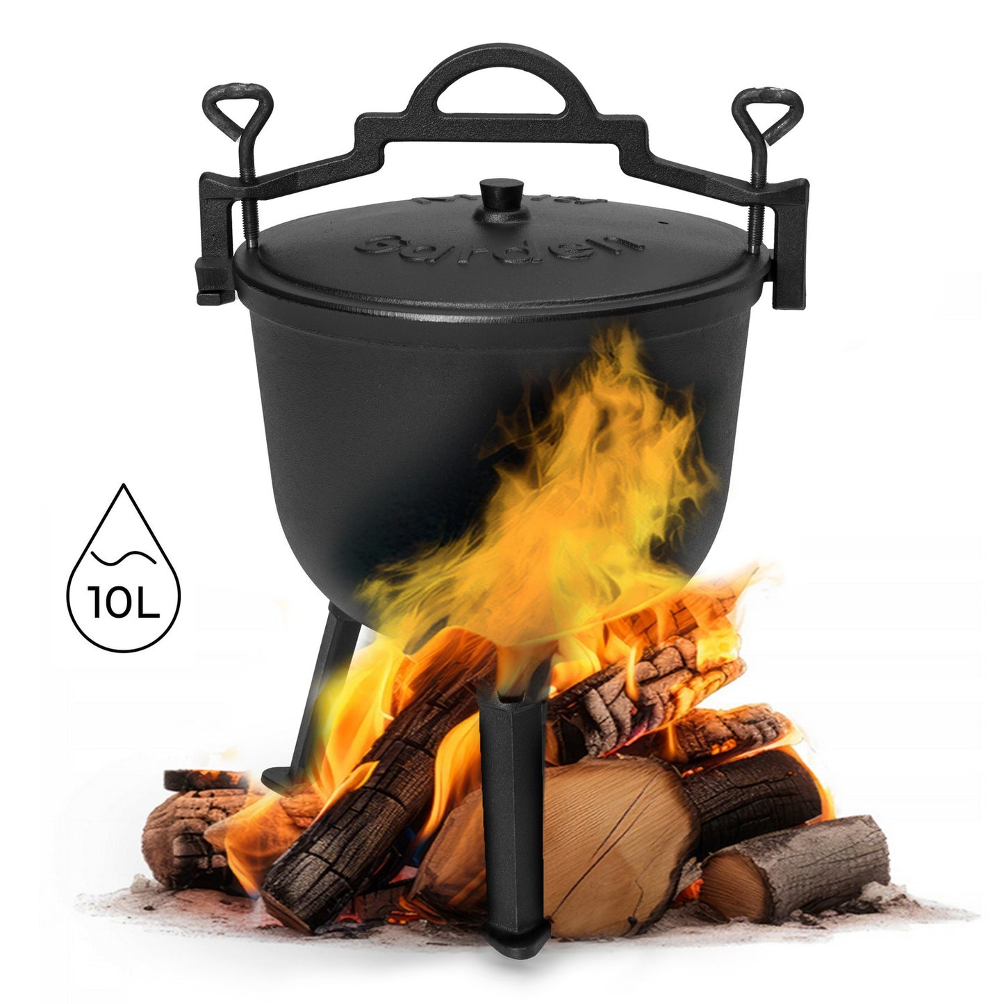 Cast iron cauldron standing 10L, hunting pot, fireplace, MultiGarden grill