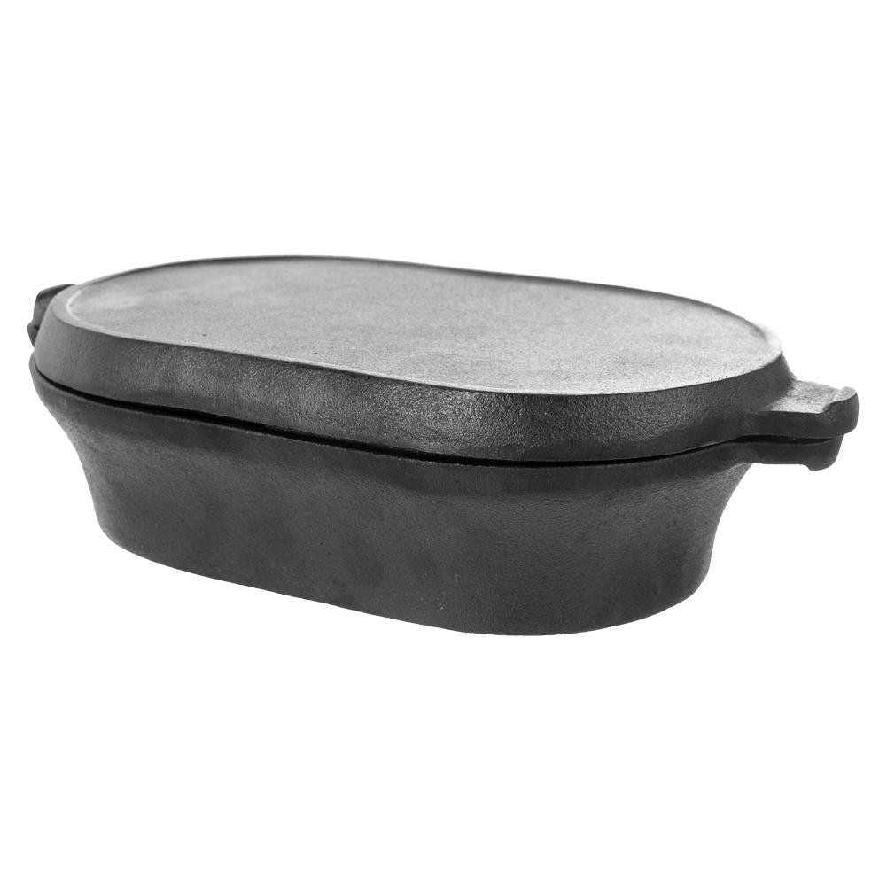 Cast iron frying pan with grill pan as lid