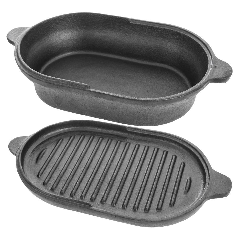 Cast iron frying pan with grill pan as lid