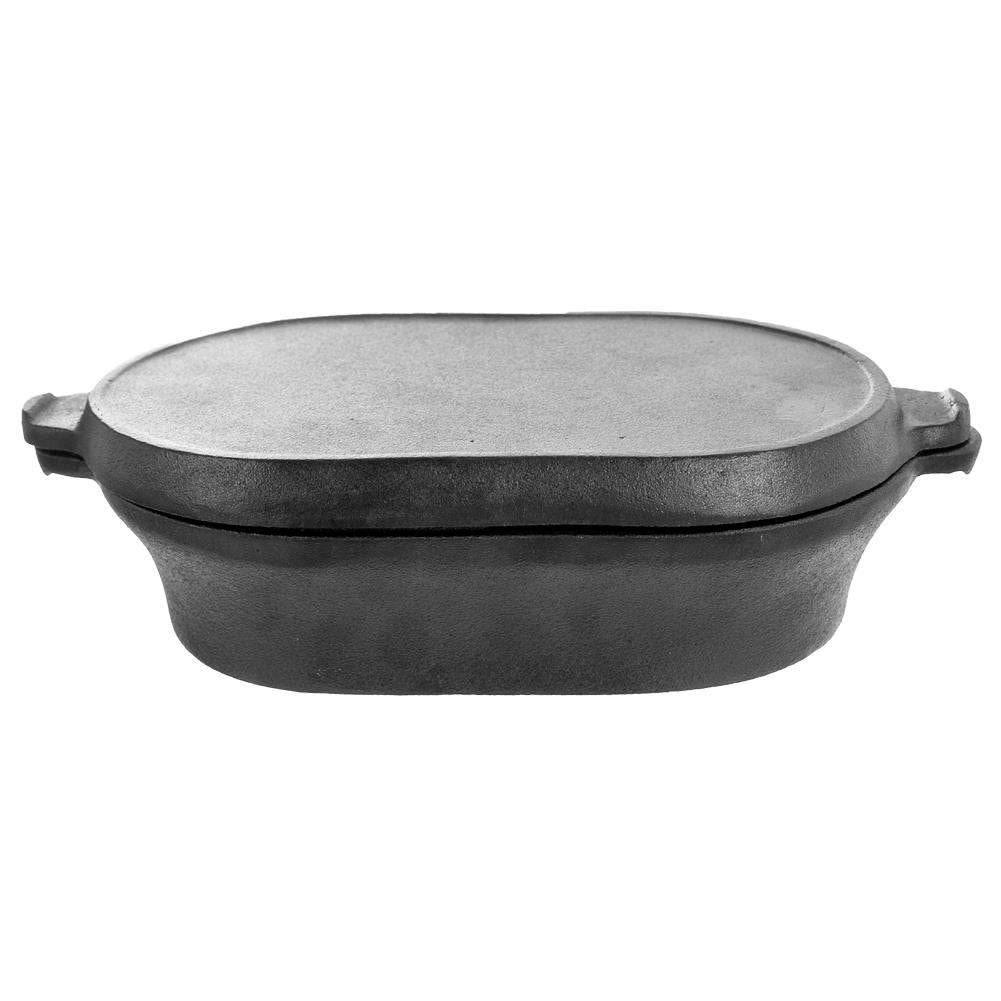 Cast iron frying pan with grill pan as lid