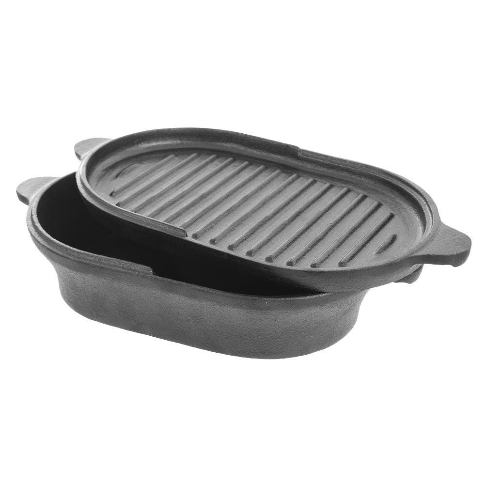 Cast iron frying pan with grill pan as lid