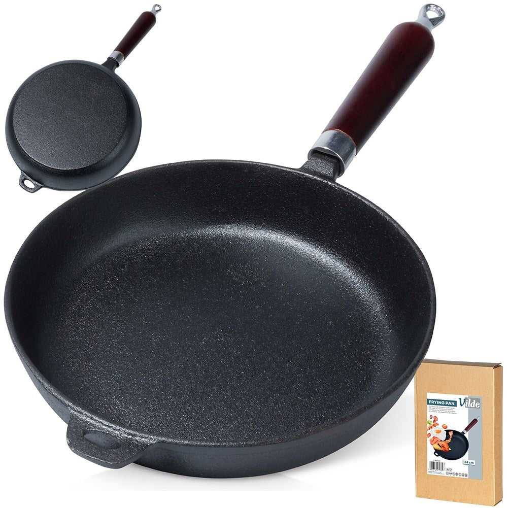 Cast iron pan 24 cm with wooden handle