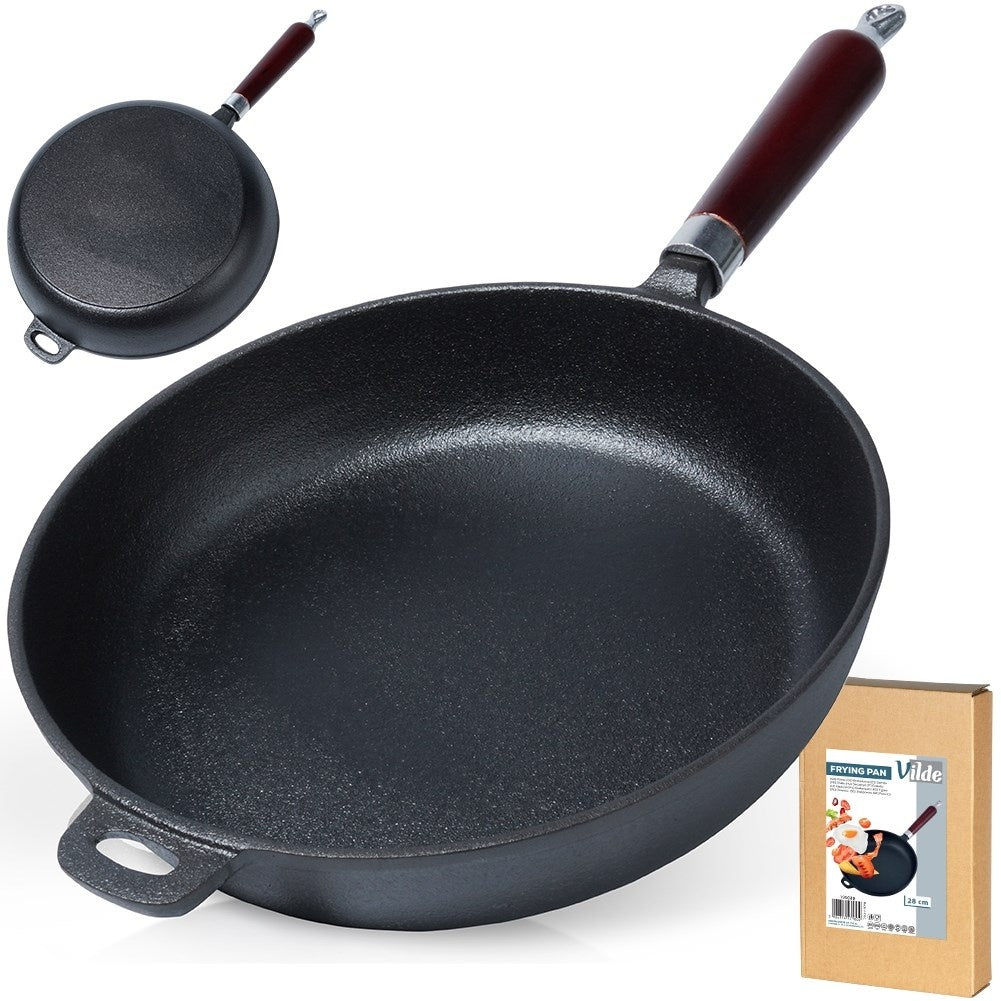 Cast iron pan 28 cm with wooden handle