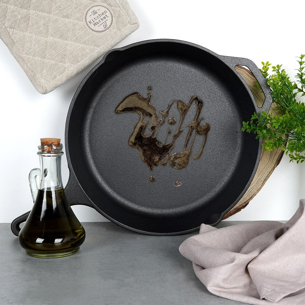 Cast iron pan 30 cm with silicone handle for all heat sources