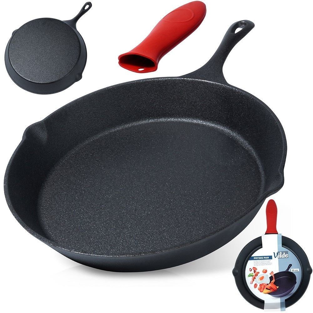 Cast iron pan 30cm with silicone handle, for all heat sources