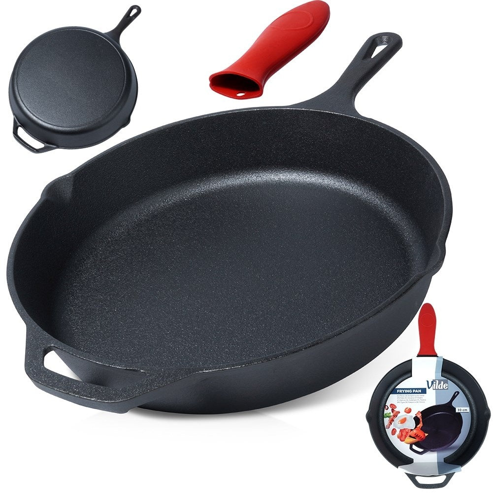Cast iron pan 30 cm with silicone handle for all heat sources