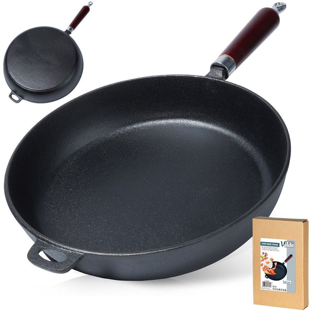 Cast iron pan 30 cm with wooden handle for all cooking