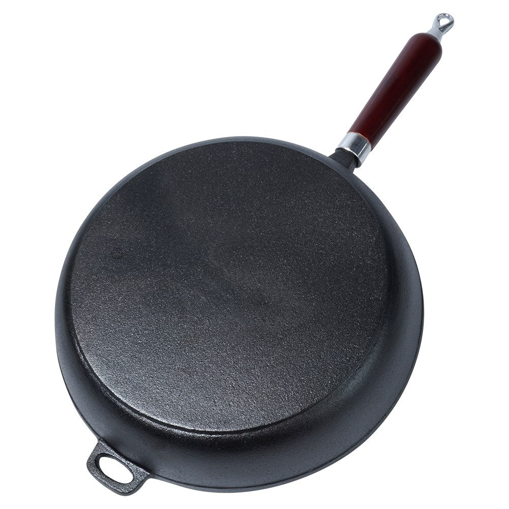 Cast iron pan 30 cm with wooden handle for all cooking