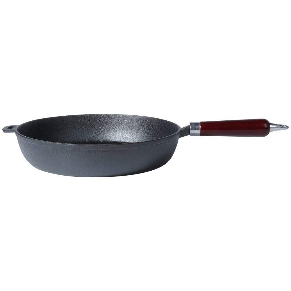 Cast iron pan 30 cm with wooden handle for all cooking