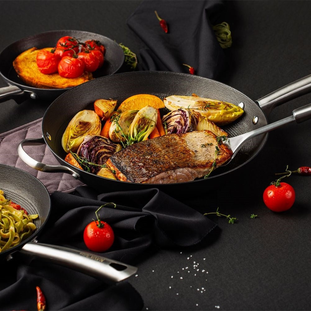 Cast iron pan with durable non-stick coating