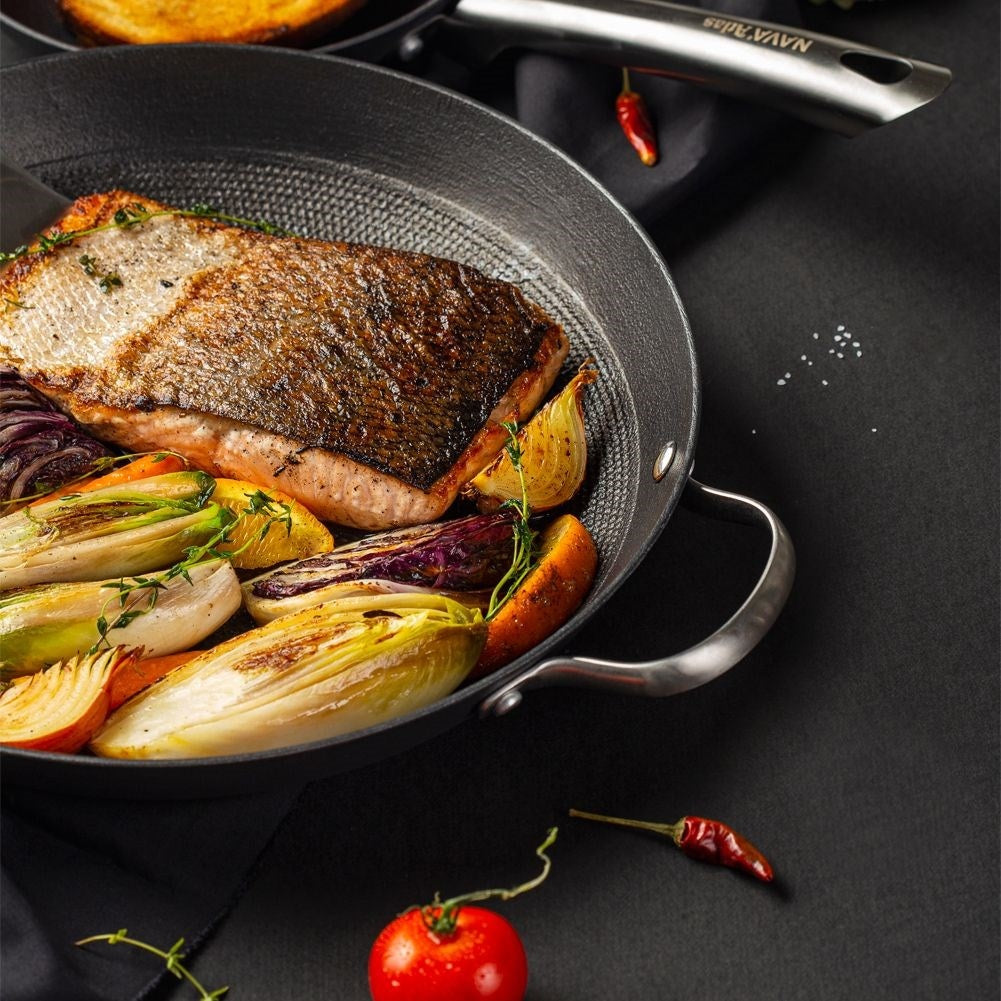 Cast iron pan with durable non-stick coating