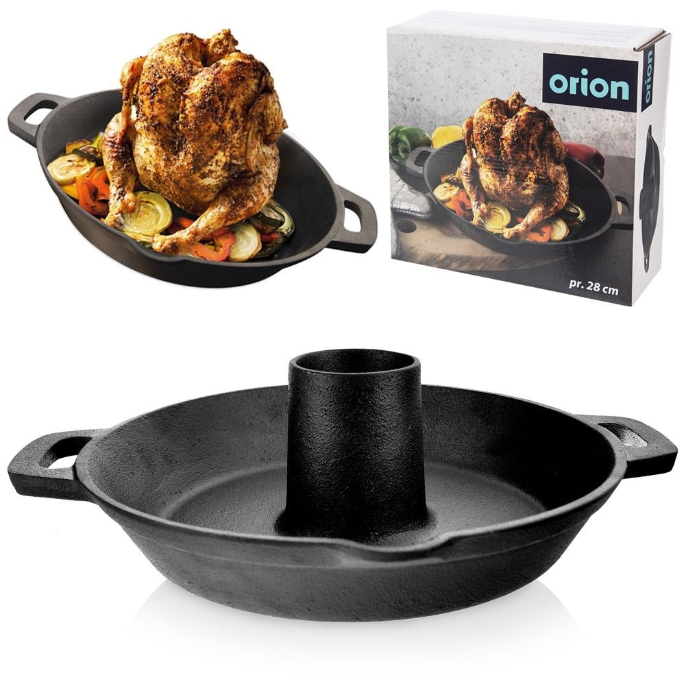 Cast iron pan with rack for chicken and baking