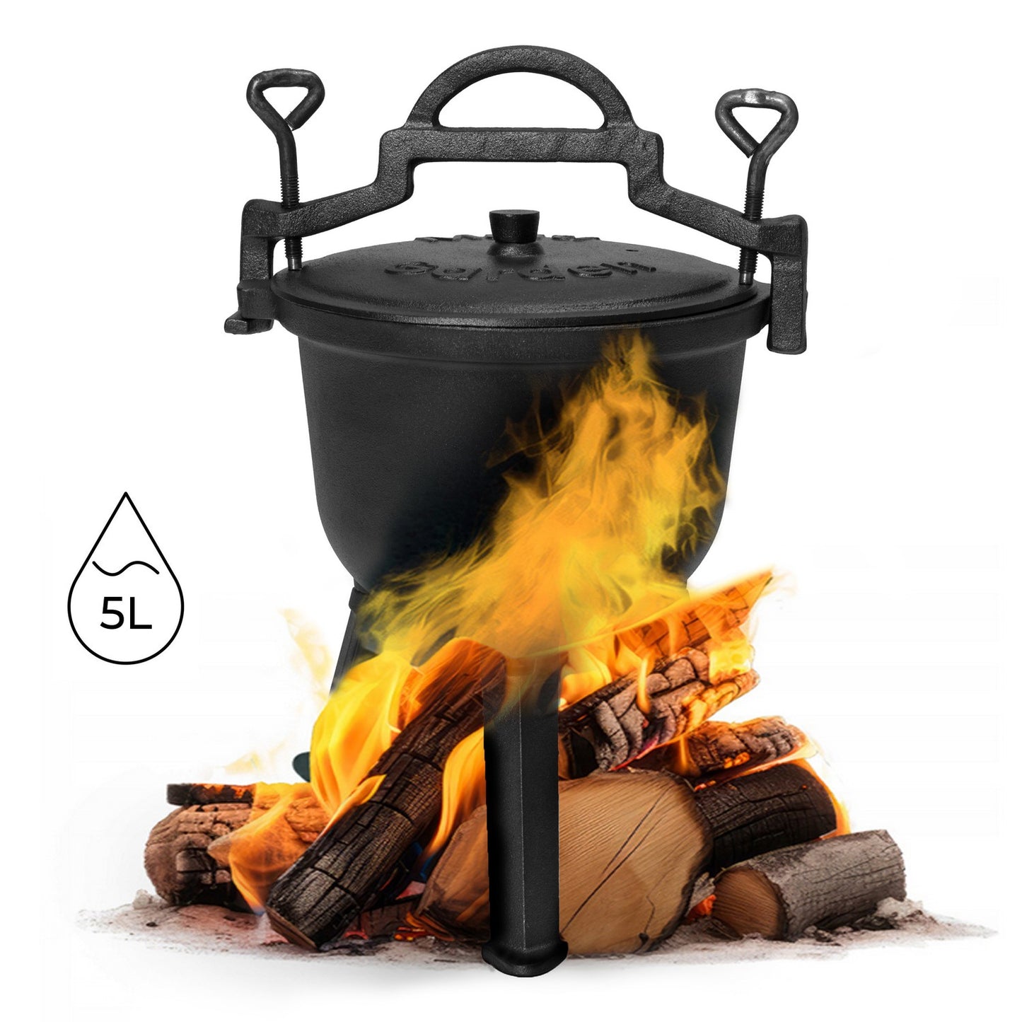 Cast iron standing cauldron 5L, hunter's pot, campfire grill, MultiGarden