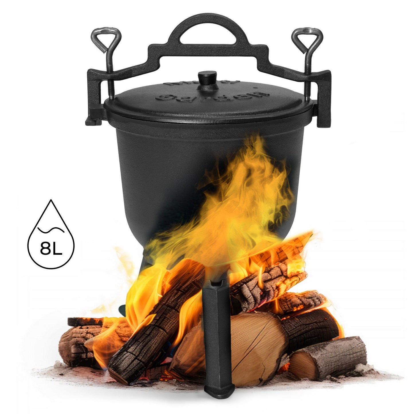 Cast iron standing cauldron 8L, hunter's pot, campfire grill, MultiGarden