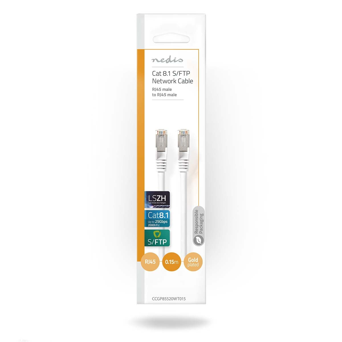Cat 8.1 network cable | S/FTP | RJ45 male | RJ45 male | 0.15 m | Round | LSZH | White | Envelope