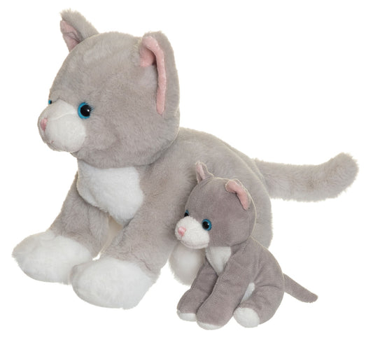 Cat Plush Toy with Removable Kitten, 30 cm