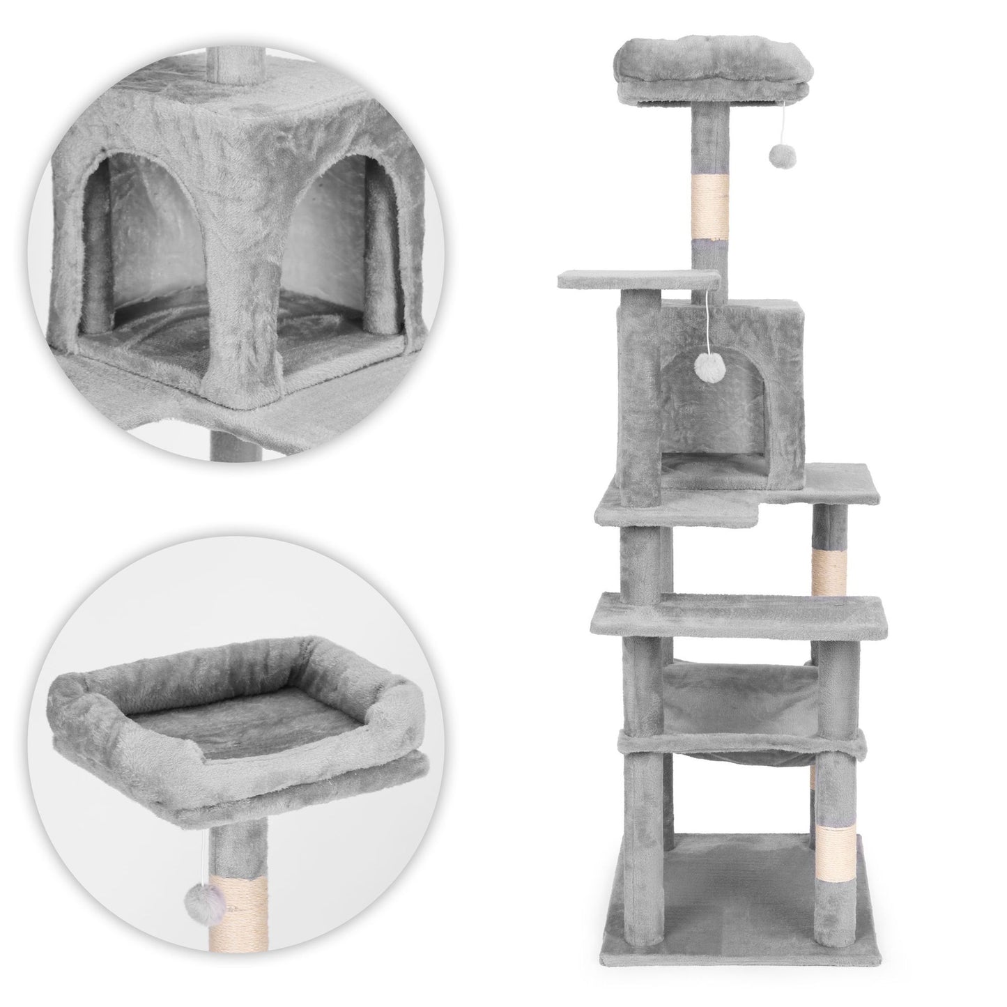 Cat Scratching Post Tower with Hammock, 146 cm, Gray