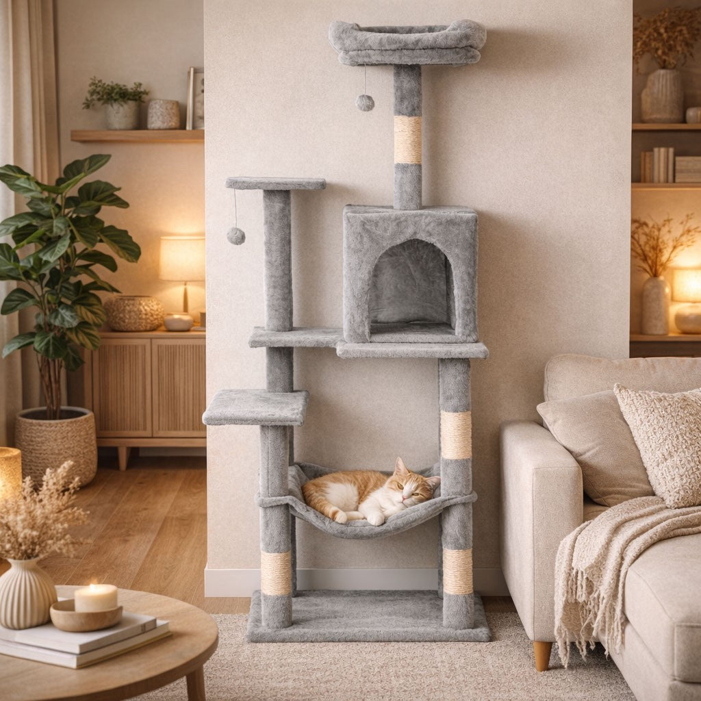 Cat Scratching Post Tower with Hammock, 146 cm, Gray