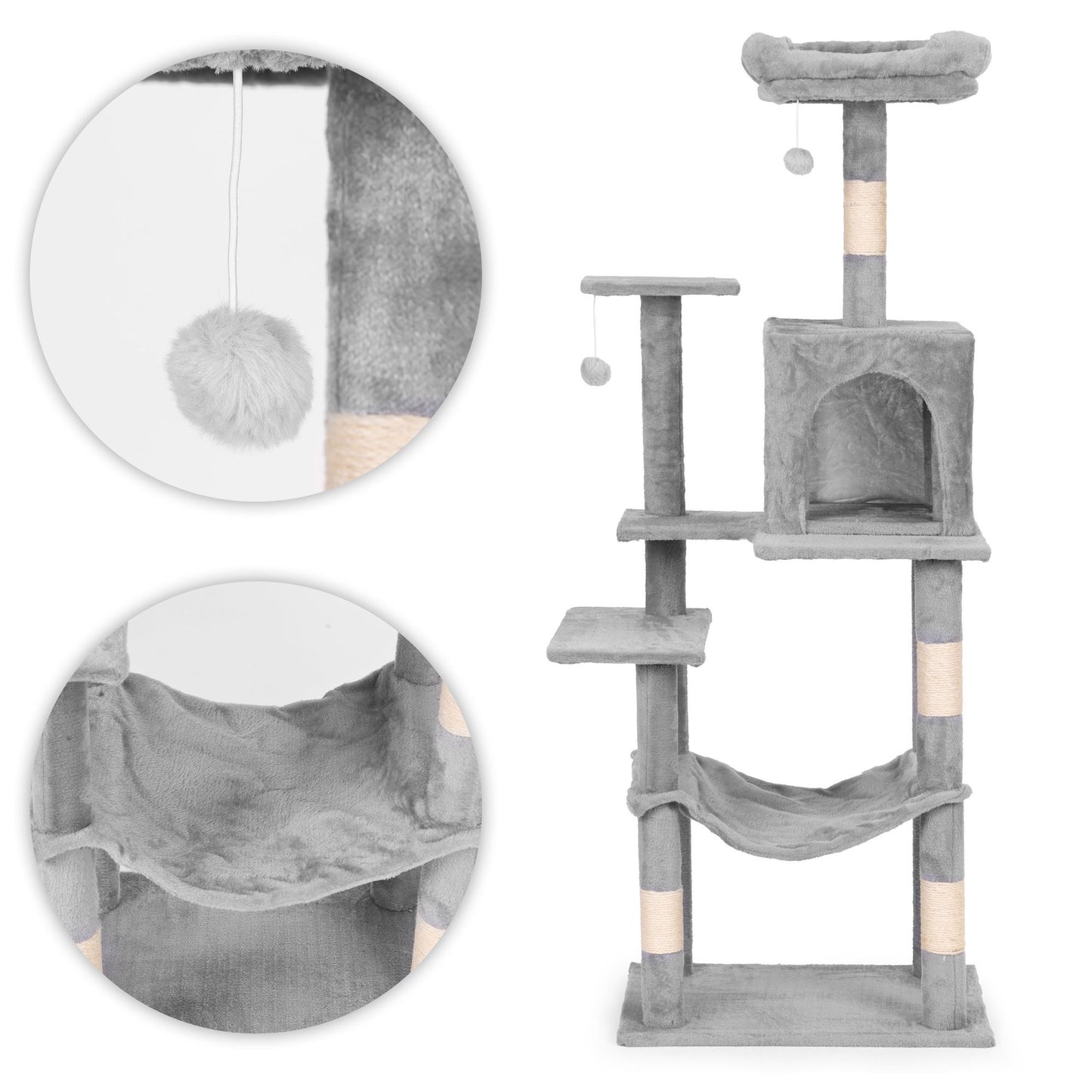 Cat Scratching Post Tower with Hammock, 146 cm, Gray