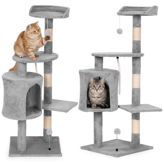 Cat Scratching Post Tower with House, 110 cm Gray