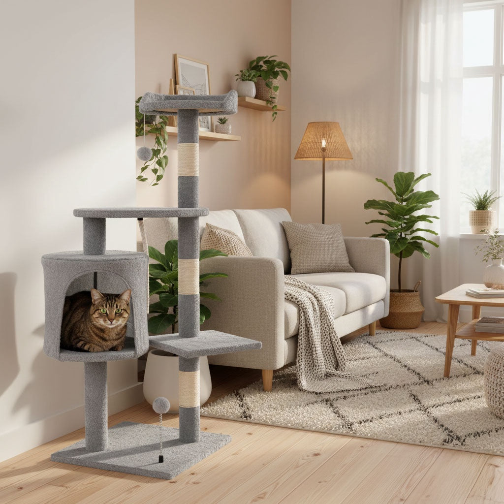 Cat Scratching Post Tower with House, 110 cm Gray